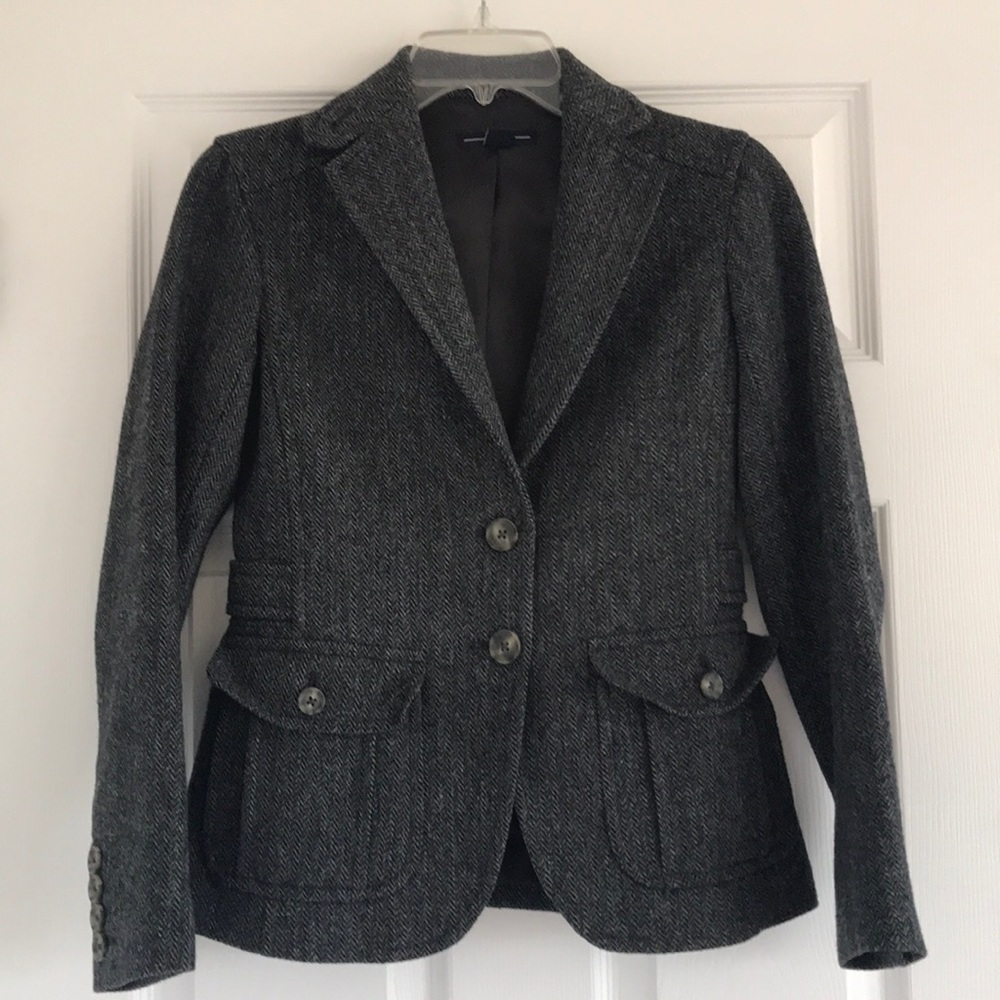 Gap Black and Gray Herringbone Blazer Size 0